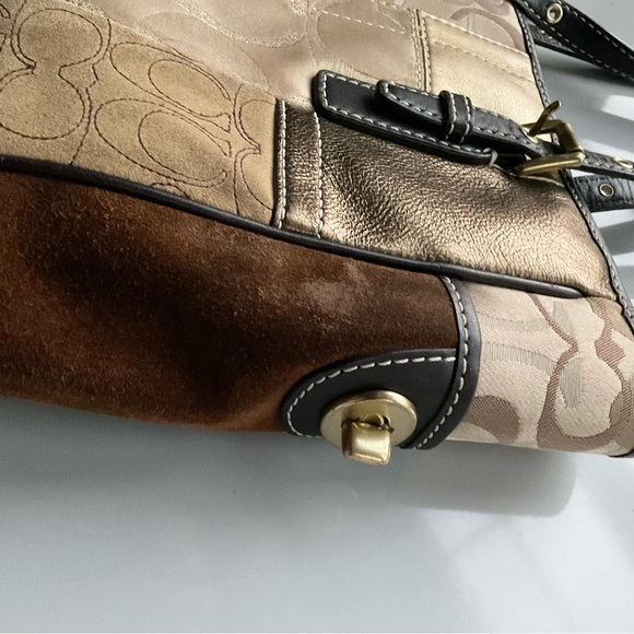 Coach, brown leather and metallic gold handbag - Picture 5 of 12